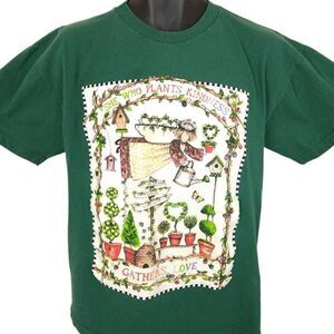 Vintage Gardening T Shirt Mens Size Large Green 90s She Who Plants Kindness